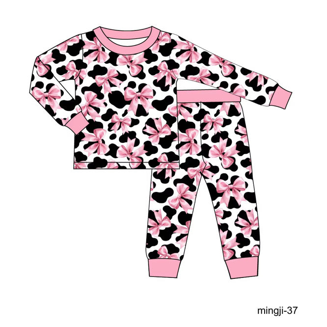Cow Print Bow Long Sleeve Set